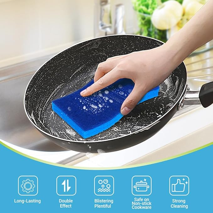 AIDEA XL Scrub Sponges Non-Scratch 24Count, Extra Large Sponges Kitchen, Sponge for Dishes, Cleans Fast Without Scratching Safe for Non-Stick Cookware, Cleaning Power for Kitchen, House