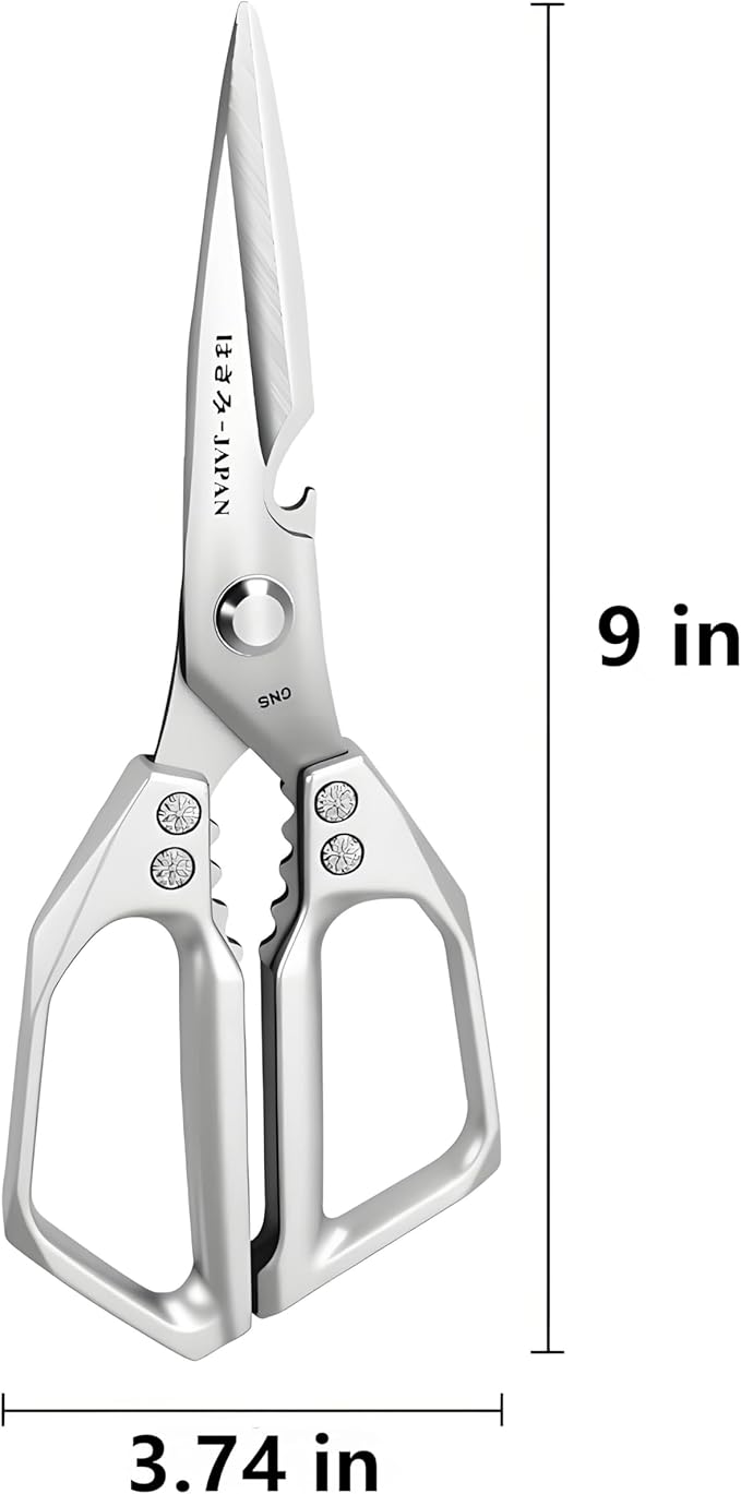 Kitchen Scissors, All Purpose，Ultra Sharp Japanese Meat Scissors，Heavy Duty Silver Cooking Scissor，Dishwash Safe Stainless Steel Kitchen Shears for Food, Chicken Bones, Turkey