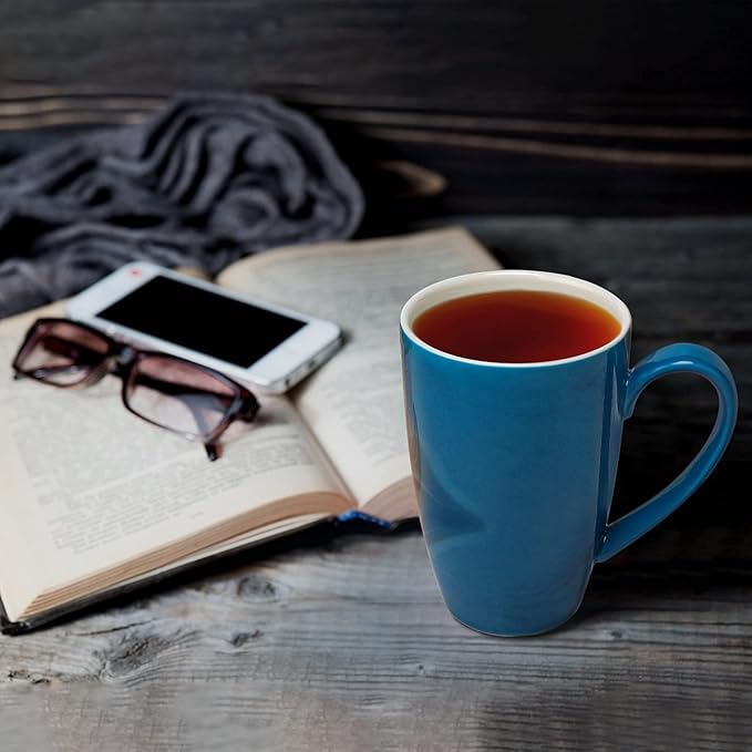 amhomel Porcelain Tea Mug with Infuser and Lid, 16 Ounce Ceramic Tea Cup for Loose Leaf, Coffee, Cocoa and Milk, Tea Gift for Tea Lovers, Set of 2(Blue and White)