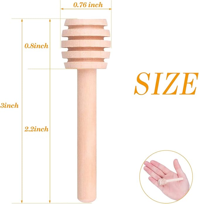 Premium 50-Pack 3 Inch Mini Wooden Honey Dipper Stick, Individually Wrapped,Pefect for Wedding Shower Party Favors Honey Jar spoon or Honey Wands mini