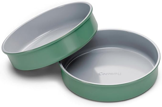 Caraway Non-Stick Ceramic 9” Circle Pans - Naturally Slick Ceramic Coating - Non-Toxic, PTFE & PFOA Free - Perfect for Birthday Cakes, Tartes, & More - Sage