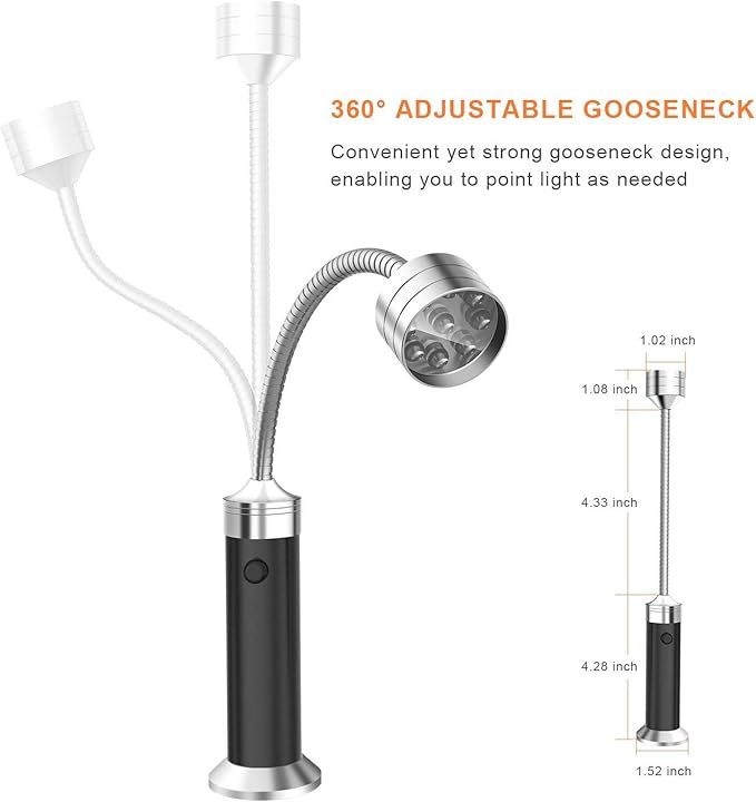 Barbecue Grill Light Grilling Accessories for Outdoor, BBQ Magnetic LED Lights Flexible Gooseneck Weather Resistant, Men Dad Gifts Batteries Included 2 Pack (Black)