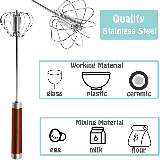 Semi-automatic Whisk, Stainless Steel Egg Beater, Hand Push Rotary Whisks Mixer Stirrer for Making Cream, Whisking, Beating and Stirring (3 Color)