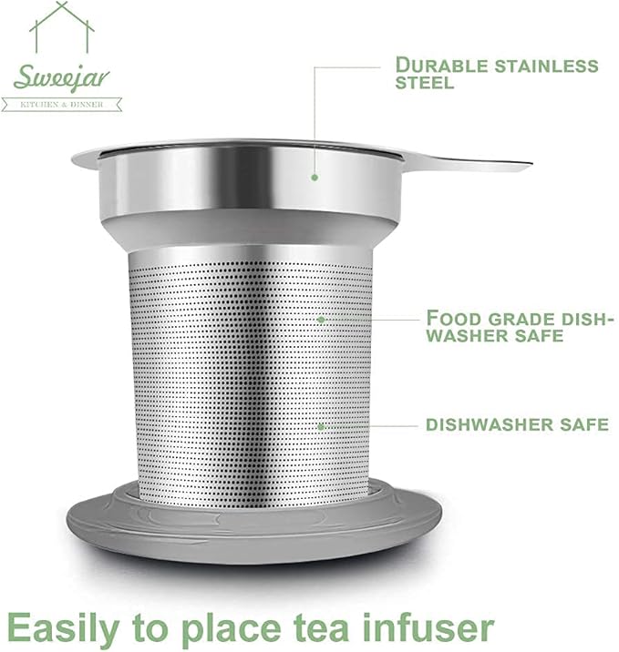 Sweejar Porcelain Tea Infuser Mug with Lid, 16 oz Teacup with Strainers for Loose Leaf Tea, Microwave and Dishwasher Safe Coffee Mug(Gradient Purple)