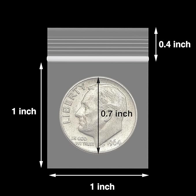 300pcs 1" x 1" Plastic Zip Bags, 2 mil Thick, Clear Small Pill Bag, Mini Zip Baggies, Reclosable Zipper Poly Bag for Travel, Storage, Packaging