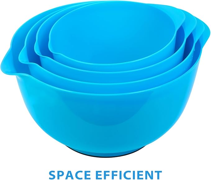 BoxedHome 4 Quart Large Plastic Mixing Bowls, Microwave Safe Mixing Bowl Set with Pour Spout, Nesting Bowls for Space Saving Storage(Teal)
