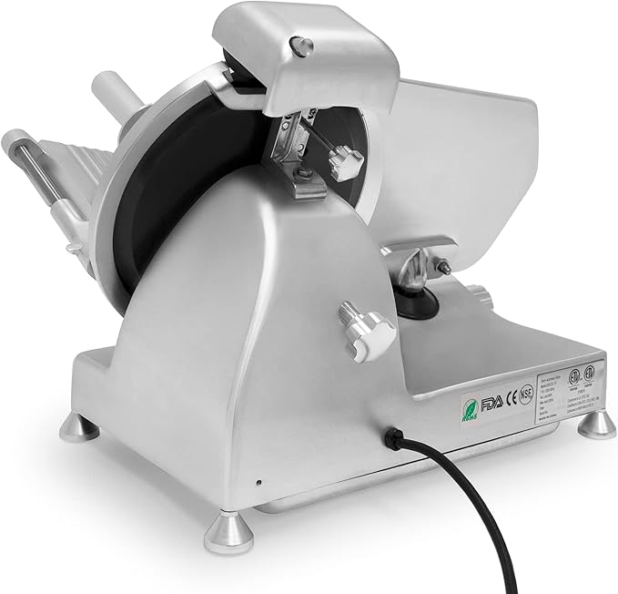 KWS Metal Collection MS-10DS Commercial 320W 10-Inch Meat Slicer Anodized Aluminum Base with Stainless Steel Blade + Blade Removal Tool, Frozen Meat/Cheese/Food Slicer Quiet [ ETL, NSF Certified ]