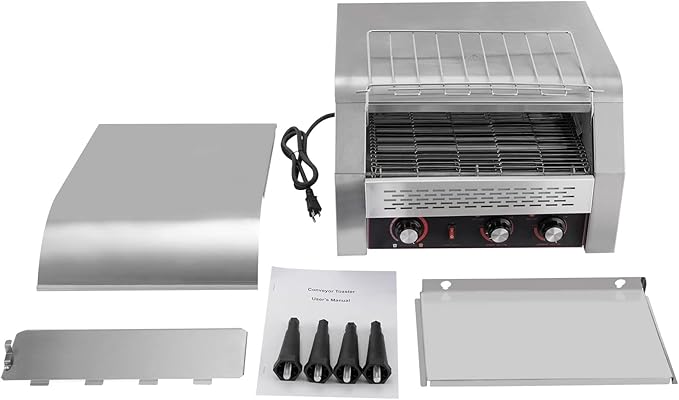 Commercial Conveyor Toaster 450 Slices/Hour Stainless Steel Conveyor Toaster 2600W Electric Toasters Oven Heavy Duty Countertop Restaurant Toaster for Cafes Bun Bagel Bread