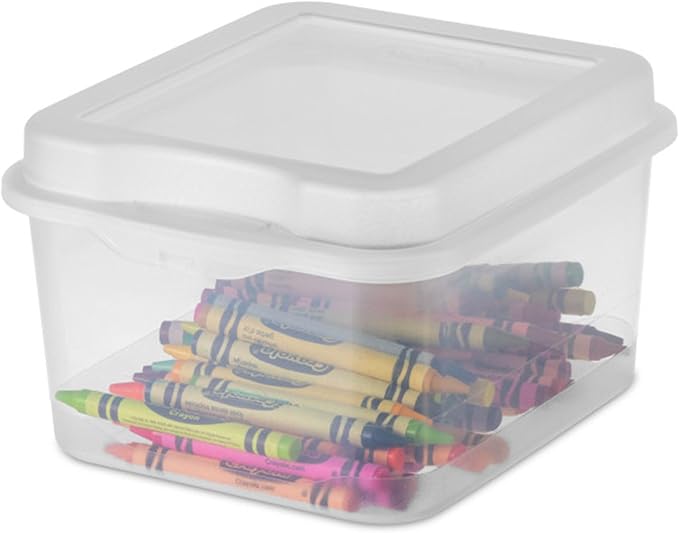 Sterilite FlipTop, Stackable Small Storage Bin with Hinging Lid, Plastic Container to Organize Desk at Home or Office, Clear, 36-Pack