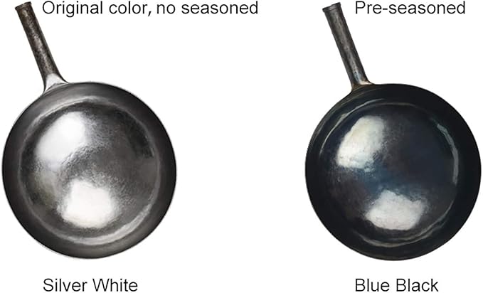 臻三环 ZhenSanHuan Chinese Hand Hammered Iron Woks and Stir Fry Pans, Non-stick, No Coating, Carbon Steel Pow (34CM, Silver - Not Seasoned)
