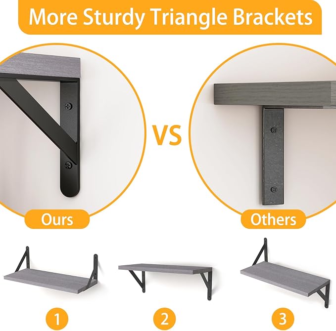 YGEOMER 16.5 Inch Floating Shelves for Wall, Farmhouse Wall Shelves for Bedroom, Bathroom Storage, Living Room and Kitchen Decor (Set of 6 Grey)