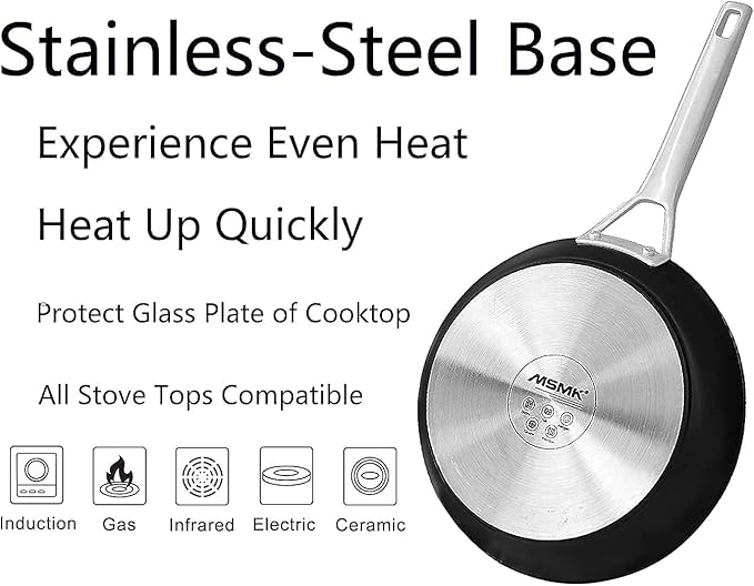 MsMk 10 Inch Frying Pan Nonstick with Lid, Induction Fry Pan with Lid, Titanium and Diamond Non Stick Coating From USA, for Induction, Ceramic and Gas Cooktops, Oven Safe 10 Inch Skillet Nonstick
