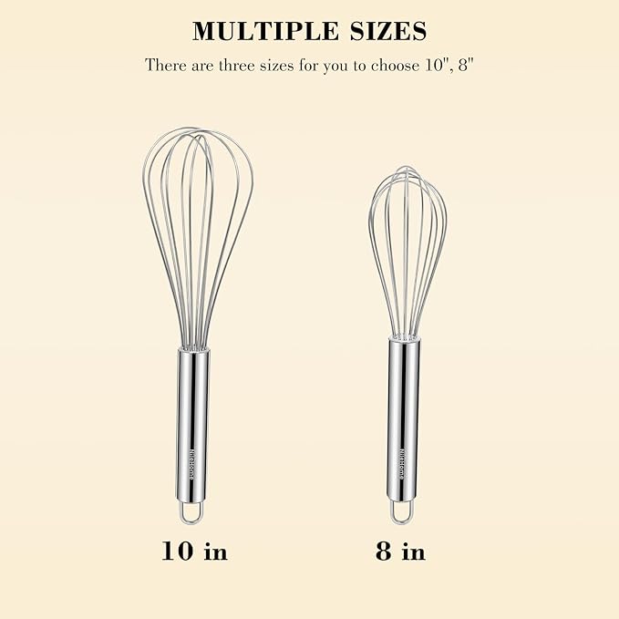 NileHome Whisk, Stainless Steel Wisk Set 8" 10" Kitchen Whisk Wisking Tool Kitchen Wisk Wire Whisks for Cooking, Whisking, Blending, Beating, Stirring-…