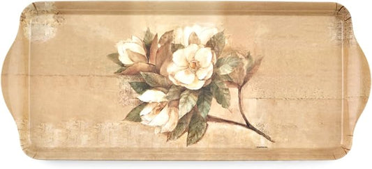Pimpernel Sugar Magnolia Sandwich Tray - Rectangular Melamine Snack Tray with Blooming Floral Design, Pink & Green Tones - Dishwasher Safe Serving Platter for Breakfast Pastries or Decorative Display