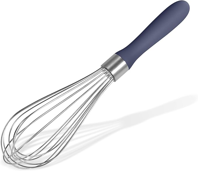 18/8 Stainless Steel Balloon Whisk, Doosu Kitchen Whisk for Cooking Handheld Egg Beater with Rust-Proof Sturdy Wires & Non-Slip Silicone Handle for Beating, Stirring, Blending (8 Wires, Navy Blue)