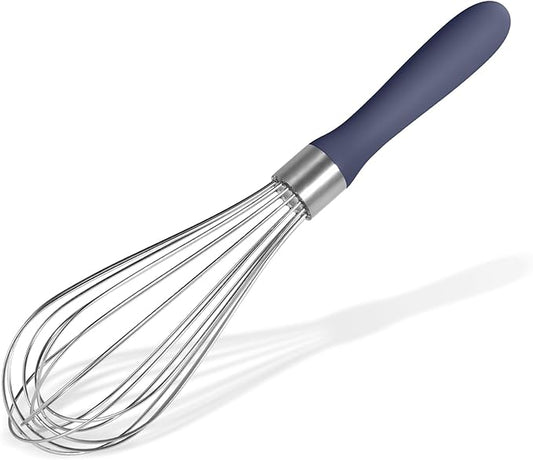 18/8 Stainless Steel Balloon Whisk, Doosu Kitchen Whisk for Cooking Handheld Egg Beater with Rust-Proof Sturdy Wires & Non-Slip Silicone Handle for Beating, Stirring, Blending (8 Wires, Navy Blue)