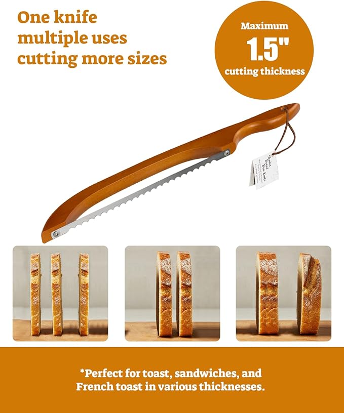 16.5” Bread slicer for Homemade Bread, Serrated Bread Knife for homemade bread with Bow Design, Premium Bread Knife, Bread Slicer, Bread Cutter for Bagels, Baguettes, Light Brown Color