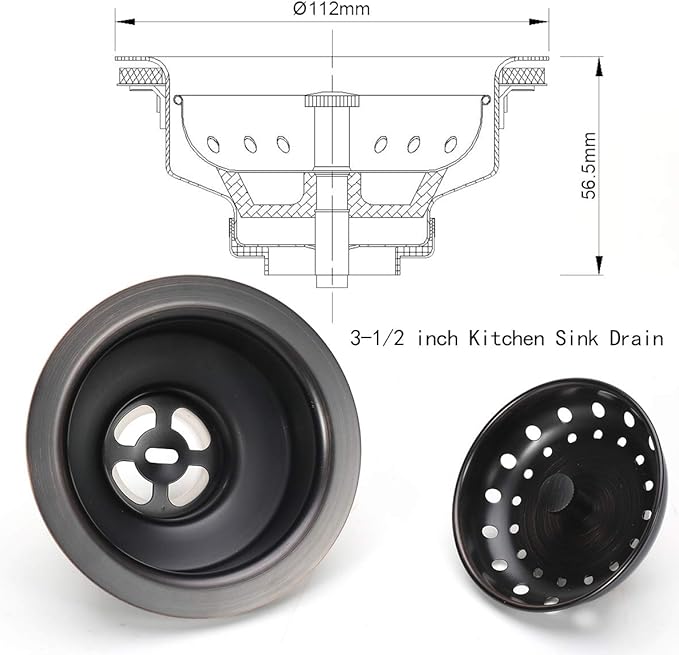 KONE 3-1/2 Inch Kitchen Sink Drain ORB Assembly with Strainer Basket/Stopper, All Stainless Steel Durable and Rustproof Oil Rubbed Bronze