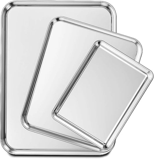 Wildone Baking Sheet Set of 3, Stainless Steel Cookie Sheet Baking Sheet Pan, 9/12/16 Inch, Non Toxic & Heavy Duty & Easy Clean