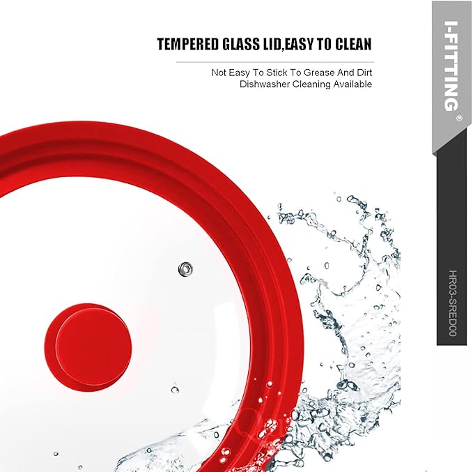 Universal Lid for Pot,Pan,Skillet Fits 11”,12”, 12.5”Cookware Silicon lid Dishwasher Safe, Replacement Lid Vented Tempered Glass with Heat Resistant Silicone Rim By HR Huare Technology, Red,1 Pack