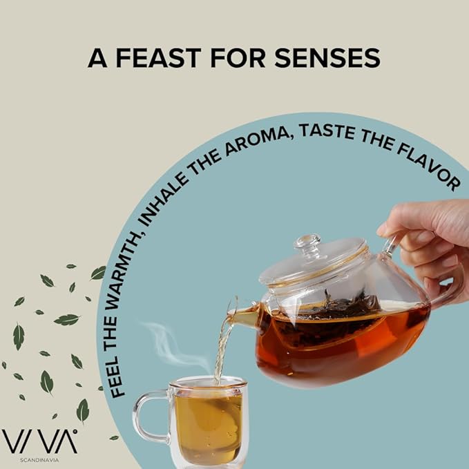 Viva Nicola All Borosilicate Glass Teapot with Tea Included, Lid, with Removable Infuser for Loose Leaf Tea - No Metal Or Plastic for The Perfect Brew, 25oz Tea Maker, Stove Top Safe, No Drip Spout