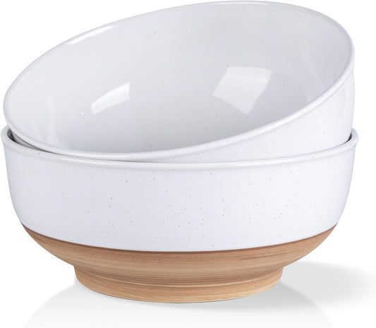 AmorArc 9.8’’ Ceramic Serving Bowls, 95 OZ Extra Large Salad Bowls Set of 2, Stoneware Oversized Bowls with Rustic Terracotta Underside for Salad, Soup and Dinner. Large Bowls for Entertaining&Gift