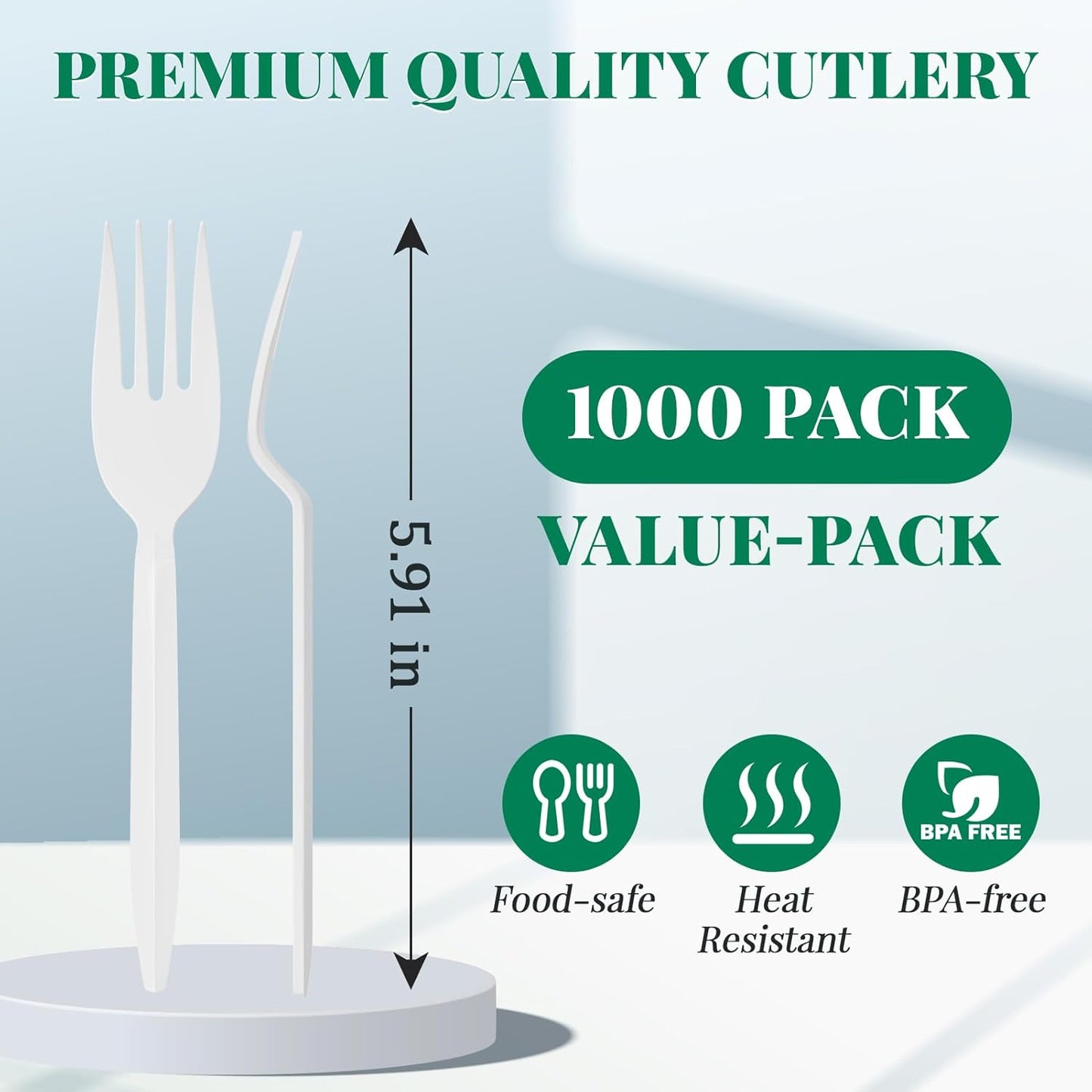 FOCUSLINE 1000 Count White Plastic Forks, Disposable Forks Bulk, Heat Resistant Plastic Silverware for Take out Restaurants, Family Gatherings, Outdoor Activities