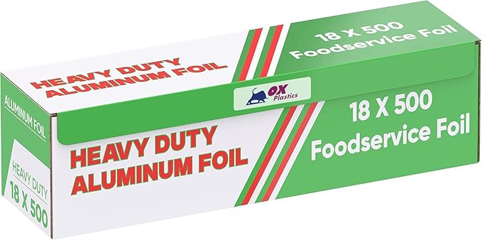1 Pack Aluminum Foil Wrap 18"x 500 Feet - 22 Microns Heavy-Duty, Commercial Grade for Food Service Industry - Silver Foil for Cooking, BBQ and Baking