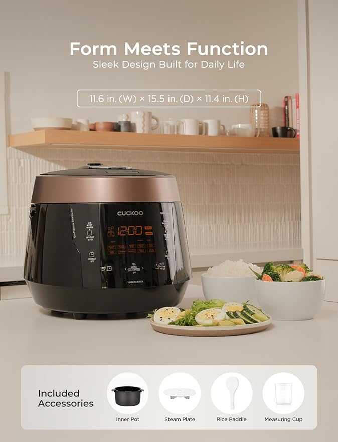 CUCKOO CRP-P1009SB 10-Cup (Uncooked) / 20-Cup (Cooked) Heating Pressure Rice Cooker & Warmer with Nonstick Inner Pot, 13 Menu Modes, Fuzzy Logic Tech, 3 Voice Guide, Auto Clean (Black)