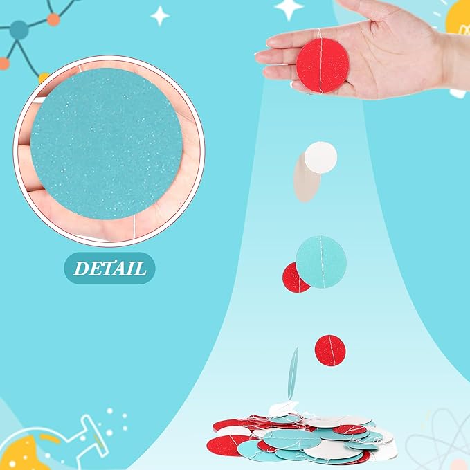 Outus 10 Pieces Colorful Dots Paper Garland Round Glitter Garland Hanging Confetti Streamers Backdrop Decoration for Birthday Classroom Candy Sprinkles Trunk or Treat Party (Light Blue,White,Red)