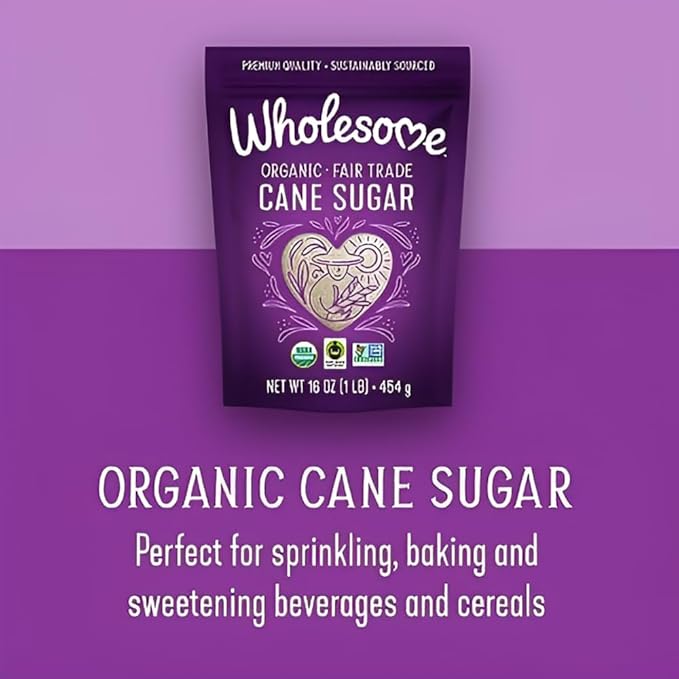Wholesome Sweeteners 16-Ounce Organic Cane Sugar, Fair Trade, Non GMO, Gluten Free, Pure & Vegan, for Baking and Sweetening, 1 Pack