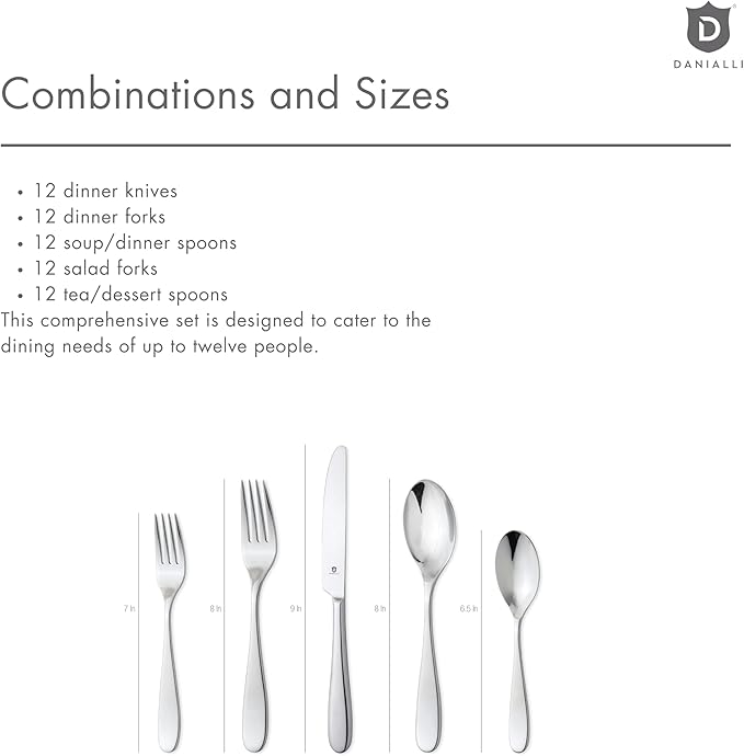 Silverware Set for 12 – 18/10 Stainless Steel Flatware, Mirror Finish, Dishwasher Safe, Rust Resistant, Heavy-Duty Cutlery for Dining and Hosting (60-Piece Set, Fidenza)