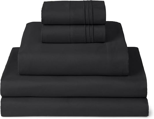 Mellanni Split King Sheets Set - 5 PC Iconic Collection Bedding - Hotel Luxury, Extra Soft, Cooling Bed Sheets - Wrinkle, Fade, Stain Resistant (Split King, Black)