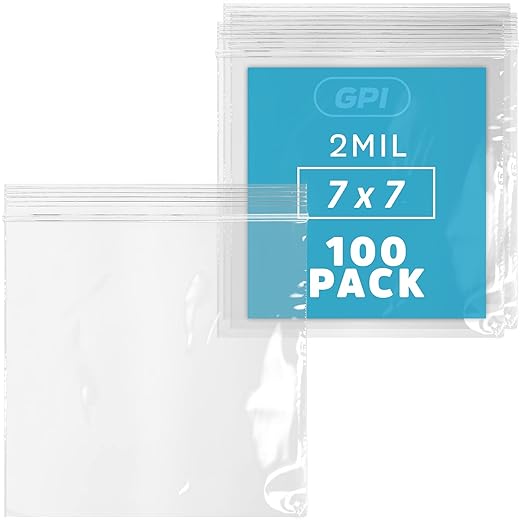 GPI - 7" x 7", Pack of 100, Clear Plastic Reclosable Zip bags, Large, Bulk 2 mil Thick Strong & Durable Poly Baggies With Resealable Zip Top Lock For Travel, Storage, Packaging & Shipping.