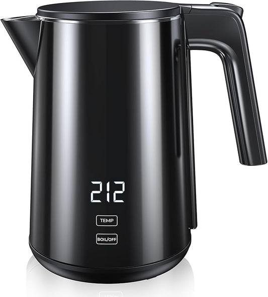 Electric Kettle, Double Wall Stainless Steel Cool Touch Water Boiler Heater, 7 Temperature Control Teapot, 4H Keep Warm, 1.0L 1200W Fast Heat with Auto Shut-Off, Boil-Dry Proof Coffee Tea Pot, Black