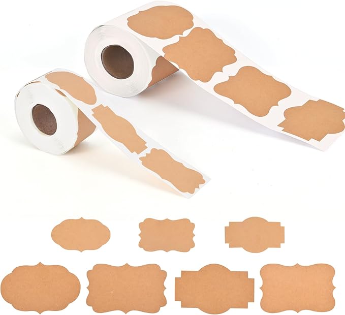 500 Pcs Gift Tags Name Label Stickers, 2 Different Sizes 2"*3" and 1.2 * 2" Self-Adhesive Brown Kraft Labels Stickers for Presents Decoration, Jars, Pantry Canning Bottle, Cosmetic Tag