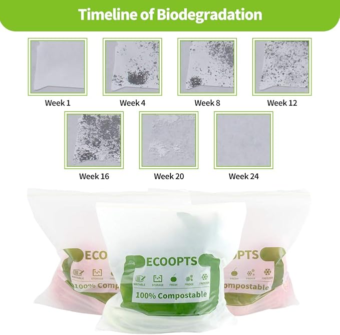 100% Compostable Large Sandwich Zip Bag | ECO-Friendly Food Storage Bags | Freezer Bag | Plant-Based BPA-free | Seal well for Fruit,Food and Snack (L-2Pack)