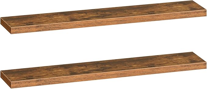 HOOBRO Floating Shelves for Wall, Wall Mounted Shelf Set of 2, 55" Hanging Shelf with Invisible Brackets, for Wall in Bathroom, Bedroom, Toilet, Kitchen, Living Room, Office, Rustic Brown BF140BJP201