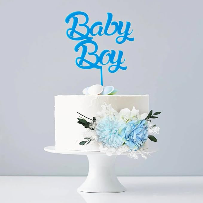 Rinlong 3Pcs Pre-made Baby Blue Cake Decorating Flowers Cake Toppers Cake Decorations Wedding Decor Birthday Bridal Shower Cake Topper