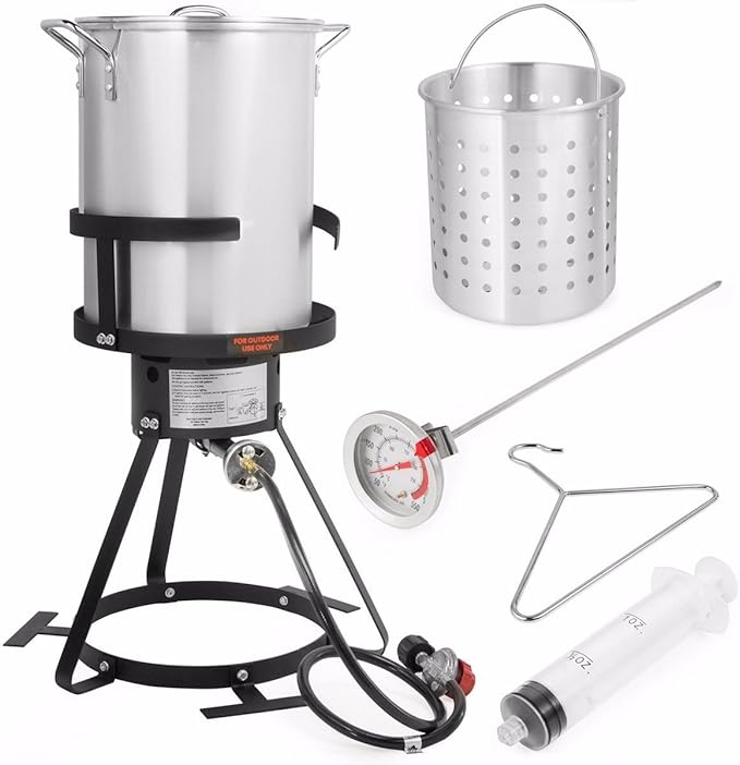 Barton Propane 30 Qt Turkey Flyer Fish Fryer Boiler Steamer Set, 37,000 BTU Burner, Ideal for Outdoor Cooking Seafood Boiler Roaster Crawfish Boiling Gas Stove
