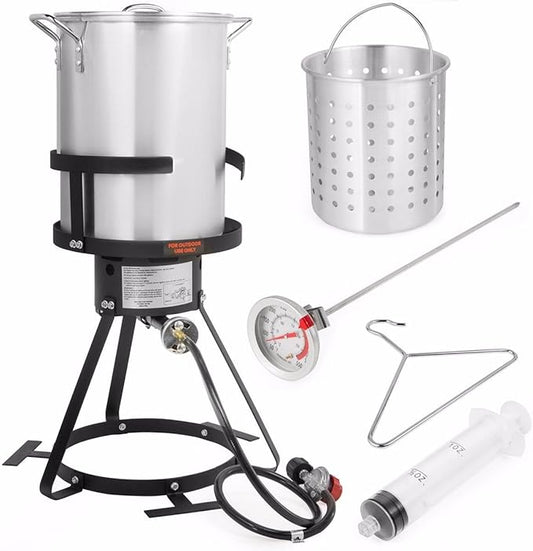 Barton Propane 30 Qt Turkey Flyer Fish Fryer Boiler Steamer Set, 37,000 BTU Burner, Ideal for Outdoor Cooking Seafood Boiler Roaster Crawfish Boiling Gas Stove