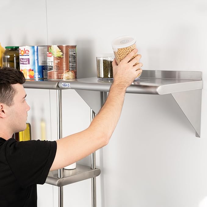 HARDURA Stainless Steel Shelf 14" x 48", 310lb Commercial Shelves Wall Mount Metal Shelving with Backsplash and Brackets for Kitchen, Restaurant, Laundry Room and Home