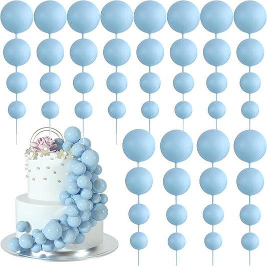 48 Pcs Balls Cake Topper Decorations Balloon Cupcake Toppers Foam Cake Topper Balls Cake Balls Decorations for Birthday Party Wedding Anniversary Cake Decorating (Light Blue)