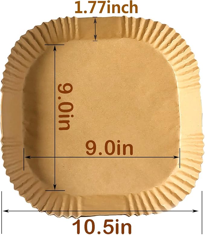Air Fryer Disposable Paper Liners 9inch, Air Fryer Rack 100PCS Square Liners, Non-Stick Thickened Waterproof Oil-Proof Baking Paper(9.0''-XL)