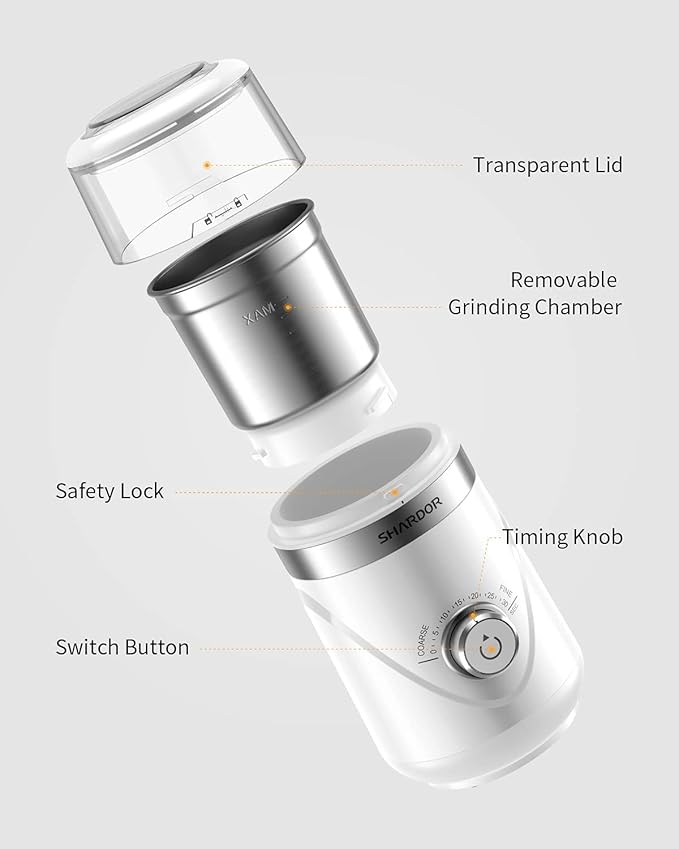 SHARDOR Adjustable Coffee Grinder Electric, Herb, Spice, Coffee Bean Grinder, Espresso Grinder with Removable Stainless Steel Wet and Dry Bowl, White, Upgraded 2.0