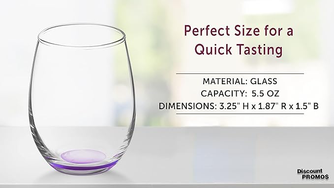 DISCOUNT PROMOS Stemless Wine Glasses by ARC 5.5 oz. Set of 12, Bulk Pack - Perfect for Hotel, Bar, Restaurant or Lounge - Purple