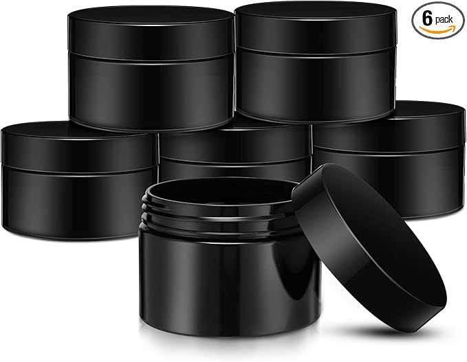 SATINIOR 6 Pack 2 oz Plastic Jars Containers with Lids Wide-mouth Refillable Leakproof Reusable Round Empty Jars for Travel Cosmetic Dry Food Spice Candy Cookie Home Kitchen Organizing(Opaque Black)
