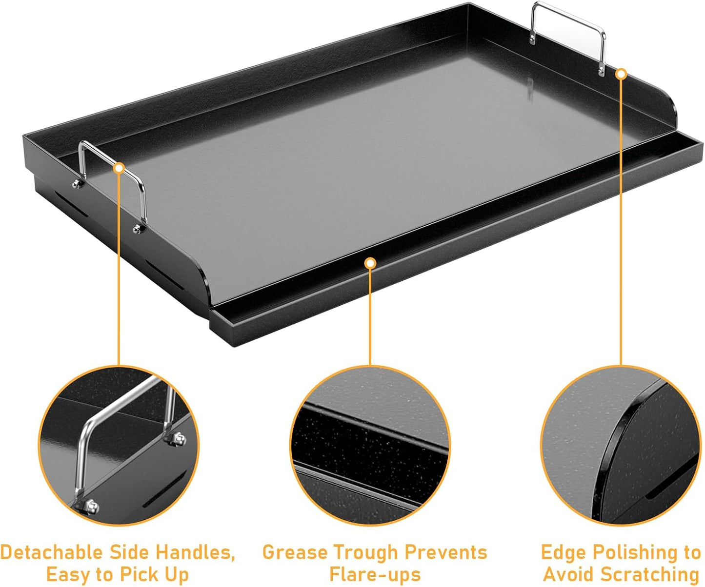 Utheer 25" x 16" Nano-Ceramic Nonstick Griddle for Gas & Charcoal Grills – Universal Flat Top with Grease Groove, Reinforced Ridges & High Sidewalls, Perfect for Healthy Cooking, Parties & Camping