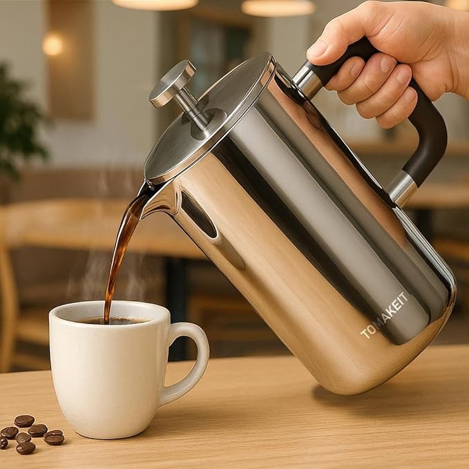 1L/34 Oz French Press Coffee Maker,304 Stainless Steel Coffee Press,Durable & Easy Clean,Leak-Proof Design,Prensa Francesa Para Cafe for Home,Office,Camping