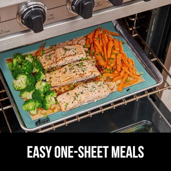 GORILLA GRIP Reusable Nonstick Silicone Baking Mat, 2 Pack, BPA-Free Oven Safe Food Liner, For Cookie Sheets, Toaster Ovens, Easy Clean Kitchen Pastry Mats, 11.75x8.25, Small Quarter Sheet Size, Mint